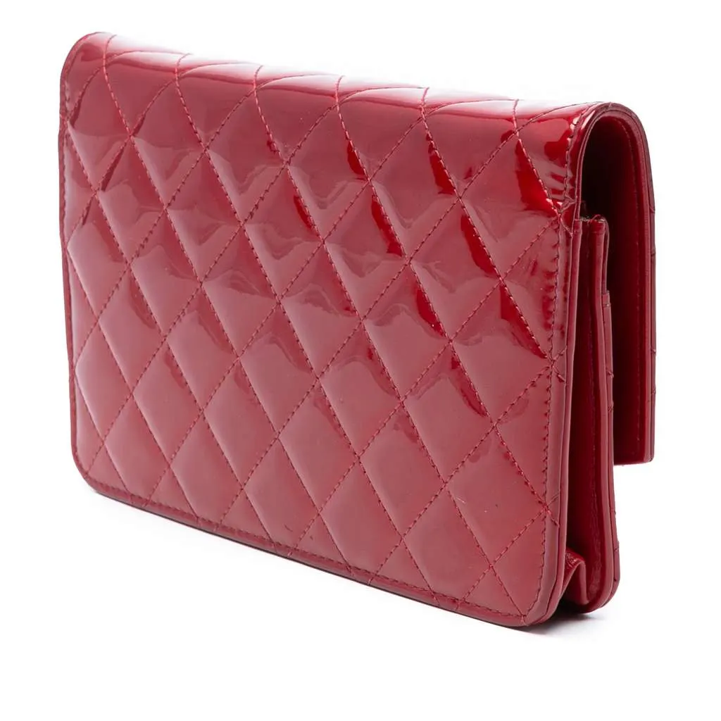 Chanel CC Quilted Patent Brilliant Wallet On Chain Red Leather Good - Back View