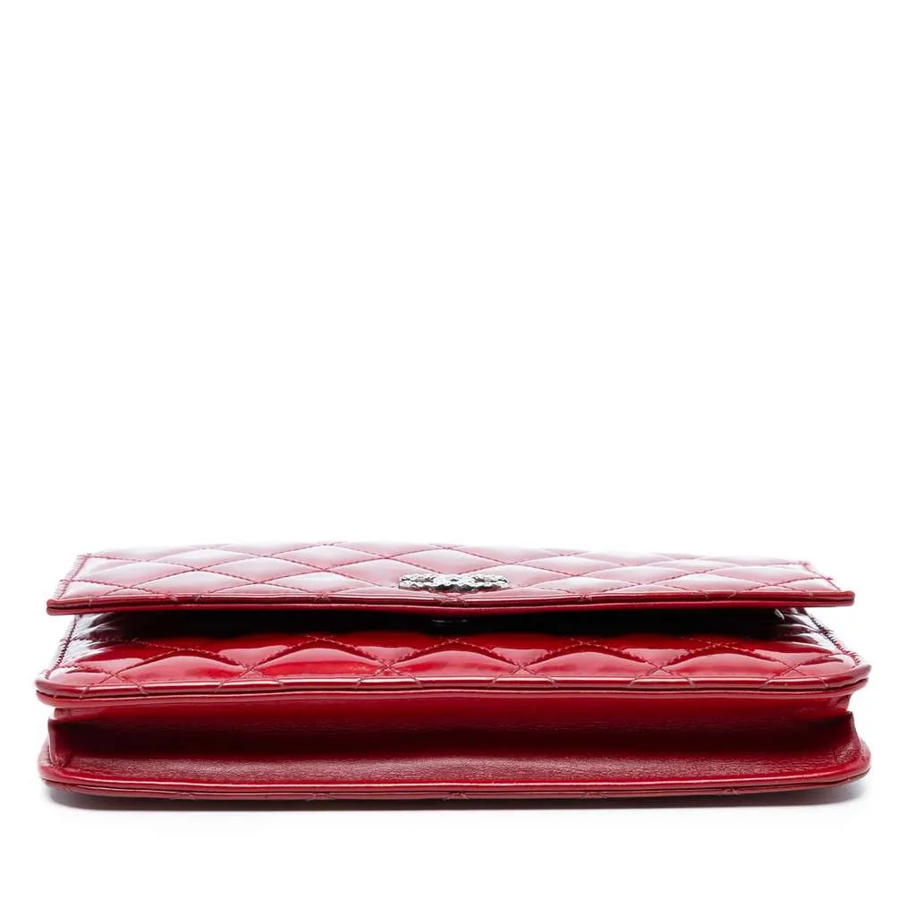 Chanel CC Quilted Patent Brilliant Wallet On Chain Red Leather Good - Inside View