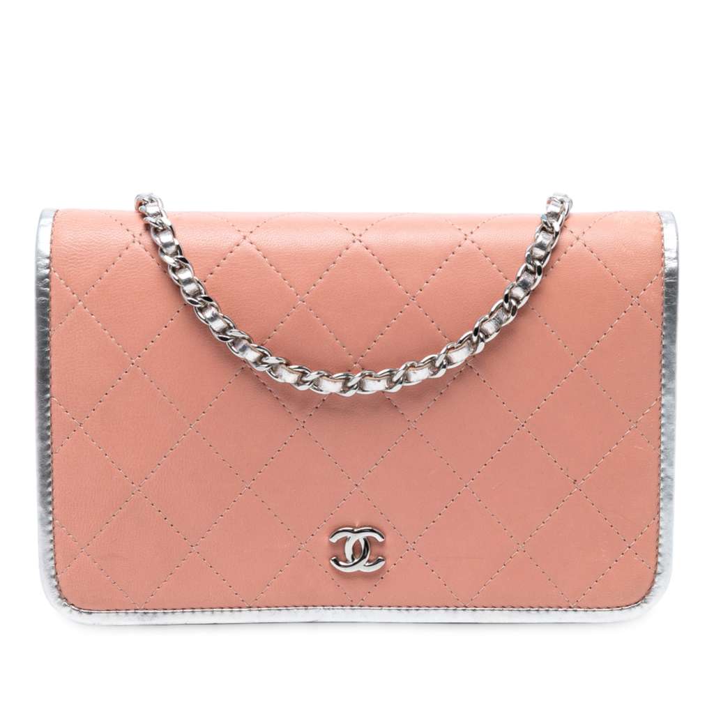 Chanel CC Quilted Bicolor Lambskin Wallet On Chain