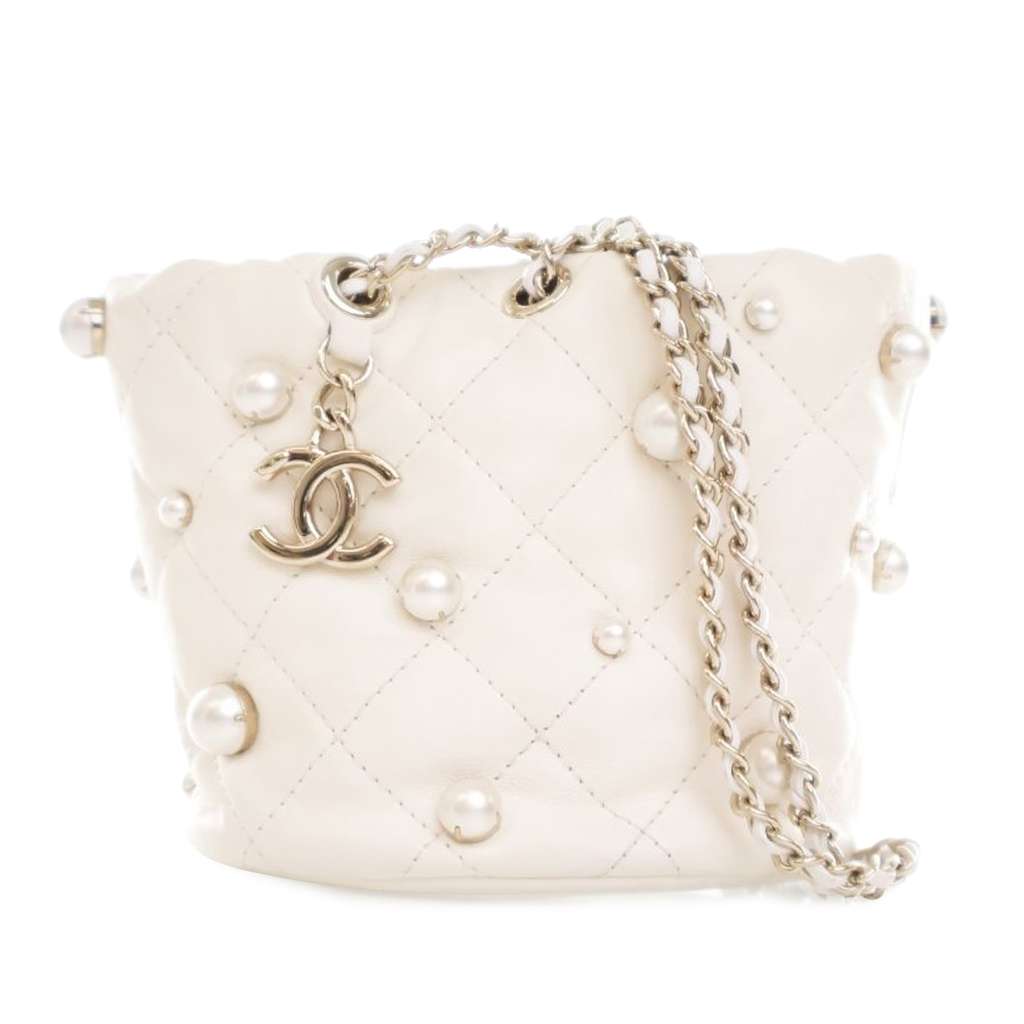 Chanel Mini Quilted Lambskin About Pearls Drawstring Bucket Bag