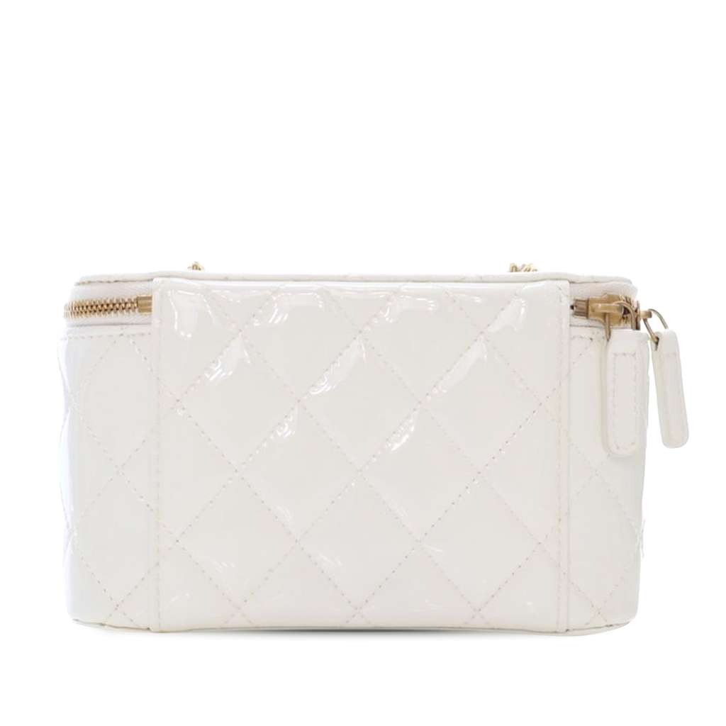 Chanel Small Quilted Patent Coco Heart Charms Vanity Case with Chain - Back view
