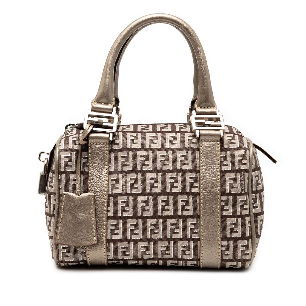 Fendi Mini Zucchino Canvas Forever Bauletto Boston Bag