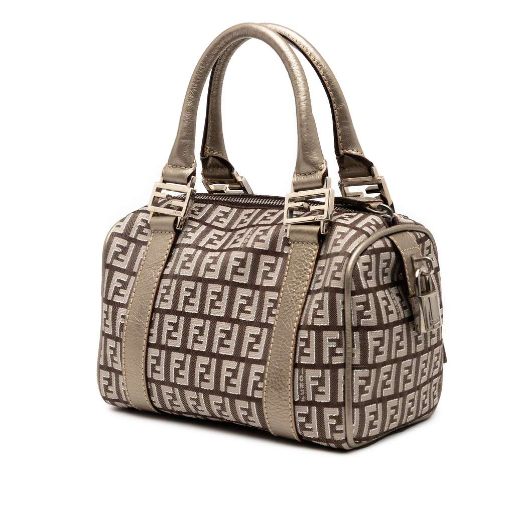 Fendi Mini Zucchino Canvas Forever Bauletto Boston Bag - Back view