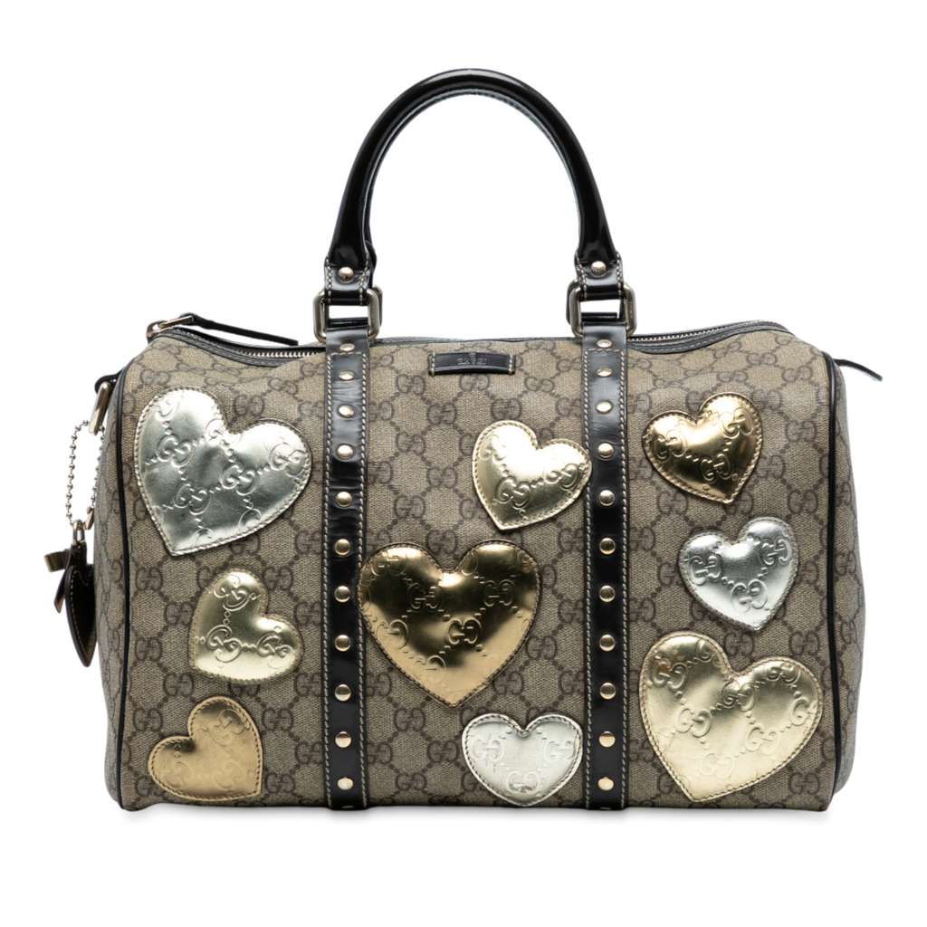 Gucci Medium GG Supreme Guccissima Heart Patches Joy Boston Bag