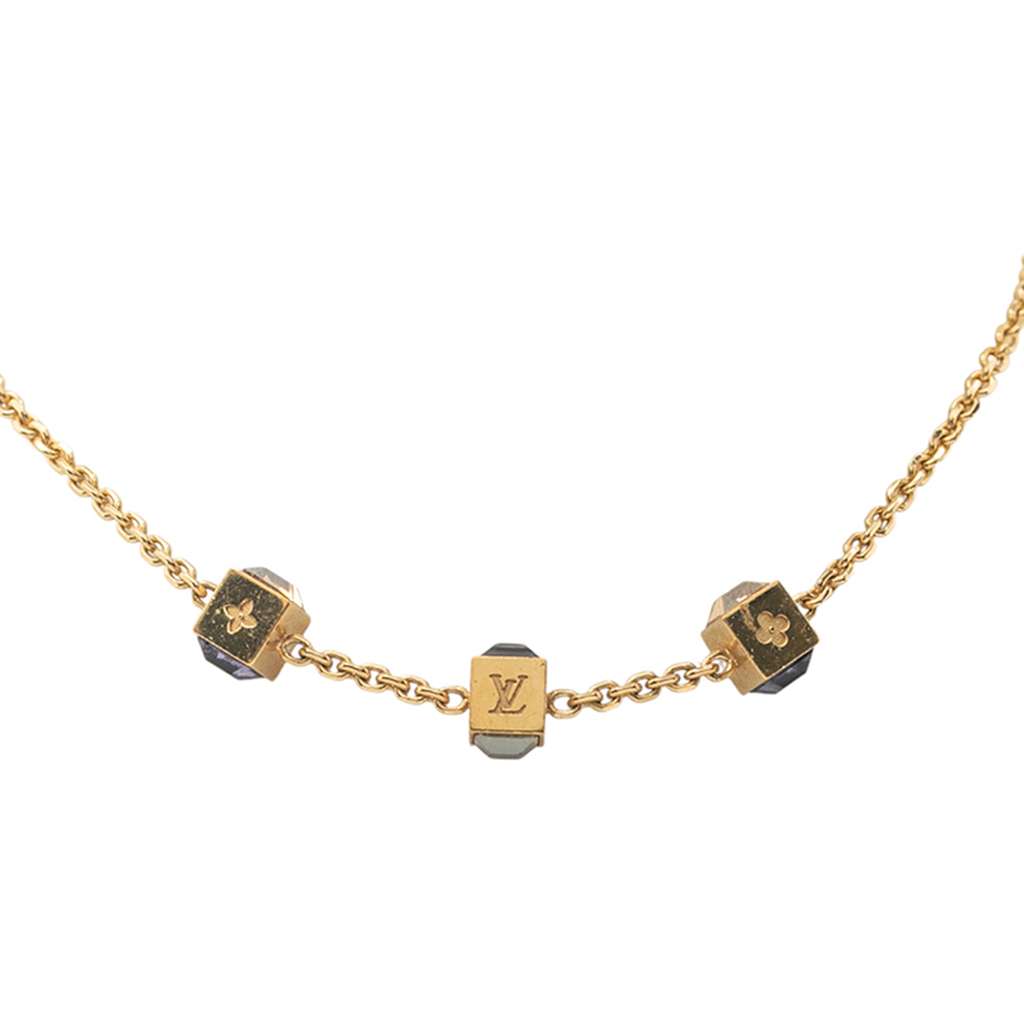 Louis Vuitton Gold Plated Crystal Gamble Necklace