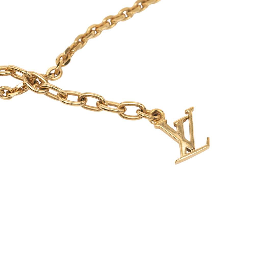Louis Vuitton Gold Plated Crystal Gamble Necklace - Side view