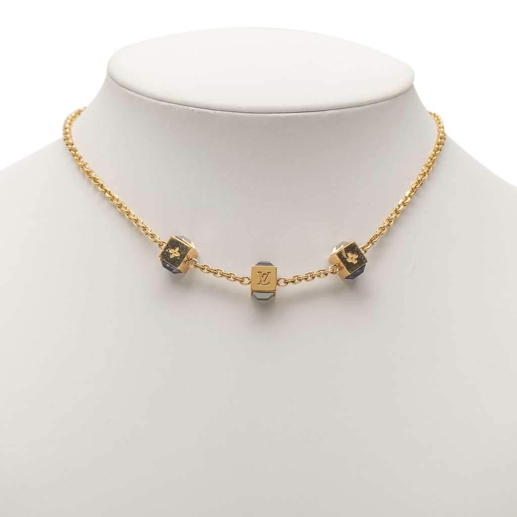 Louis Vuitton Gold Plated Crystal Gamble Necklace - Image 10