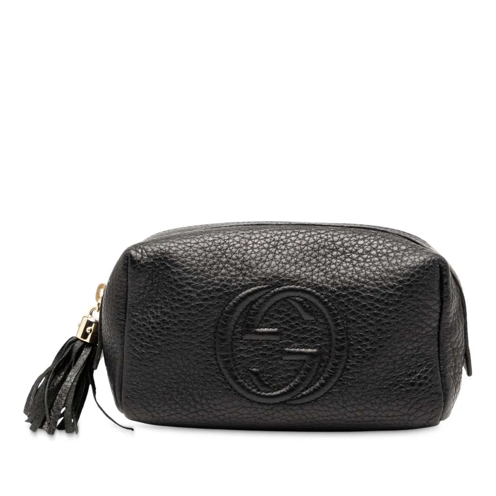 Gucci Leather Soho Cosmetic Pouch Black Leather Good - Front View