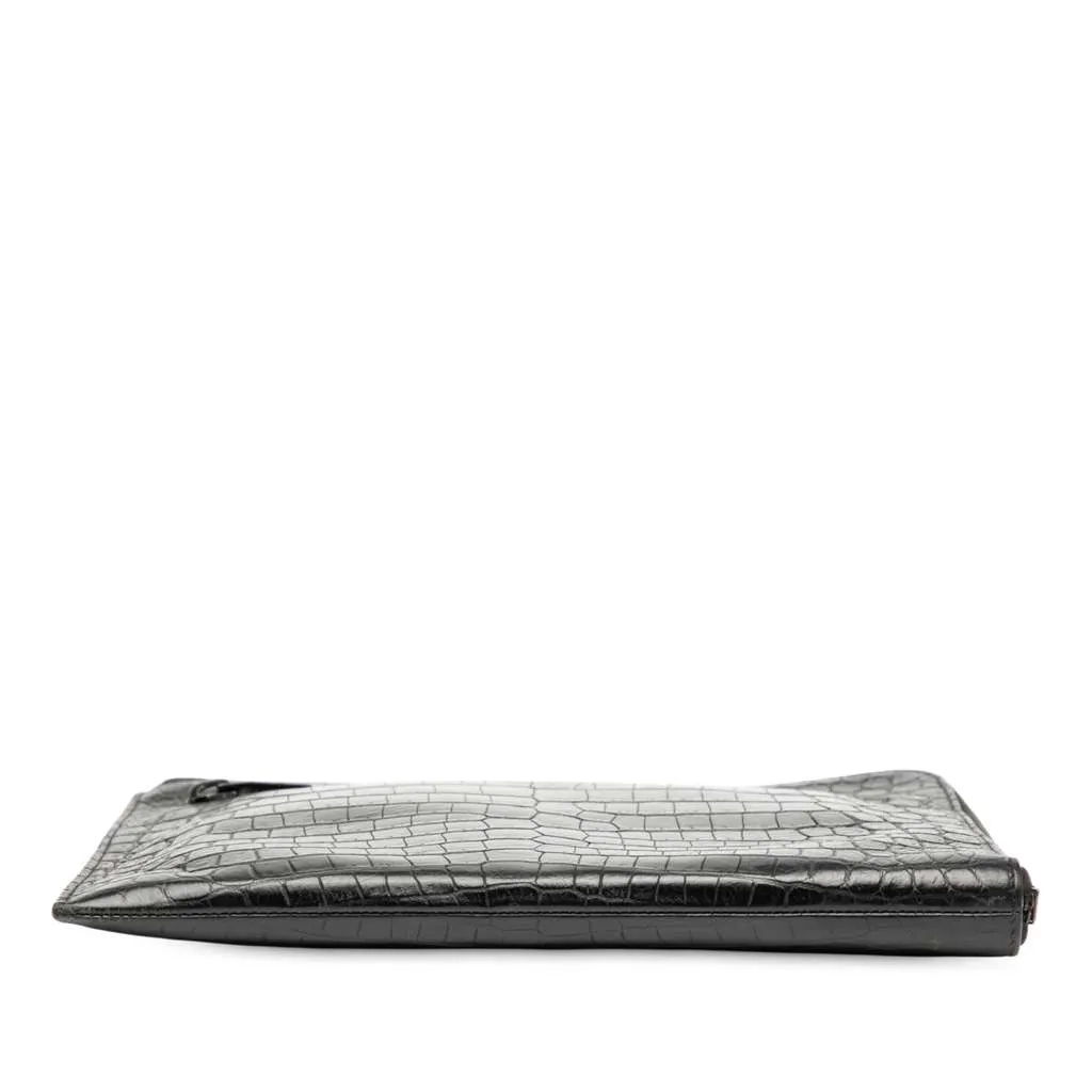 Saint Laurent Croc Embossed Leather Clutch Black Leather Very good - Inside View