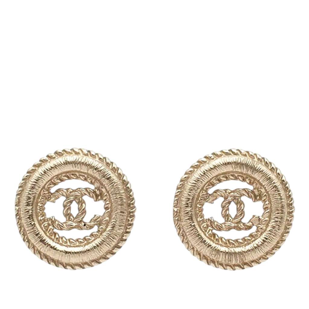 Chanel Gold Plated CC Twisted Round Push Back Earrings