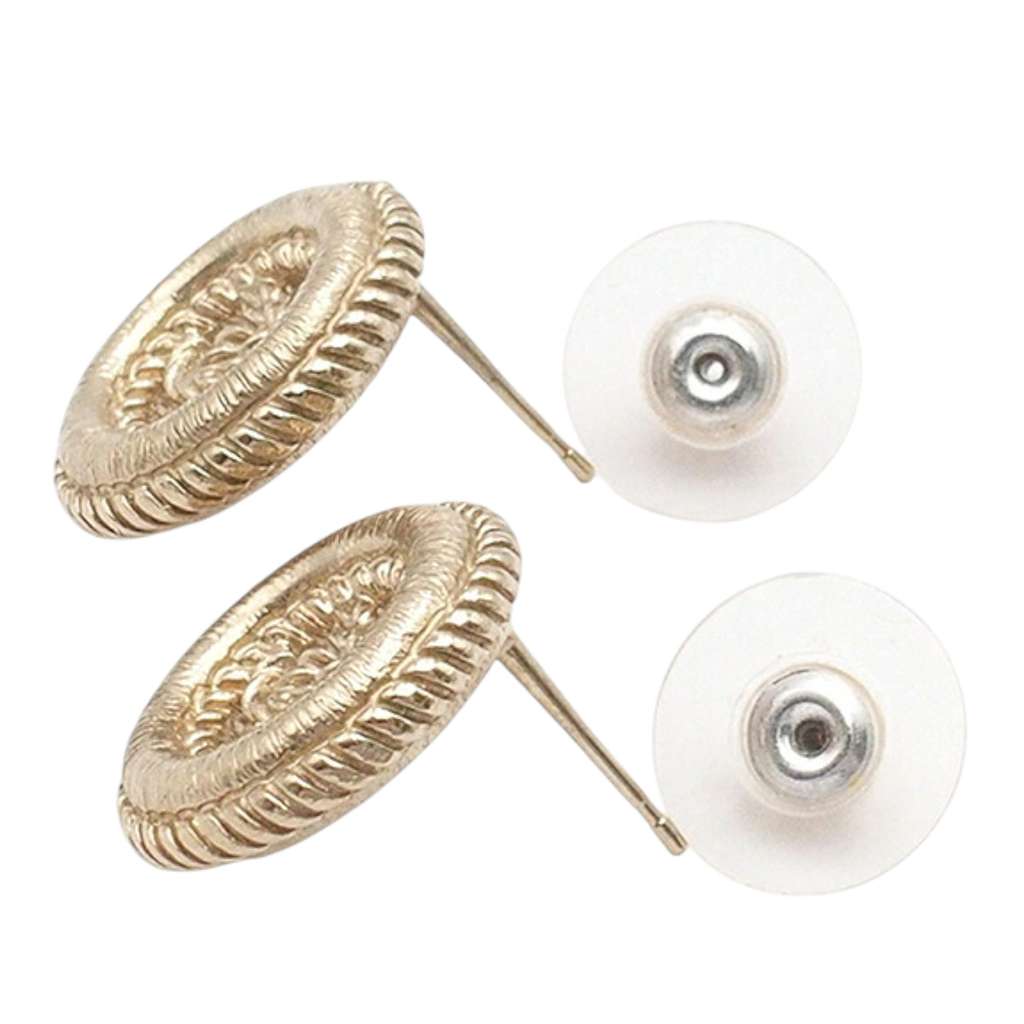 Chanel Gold Plated CC Twisted Round Push Back Earrings - Back view