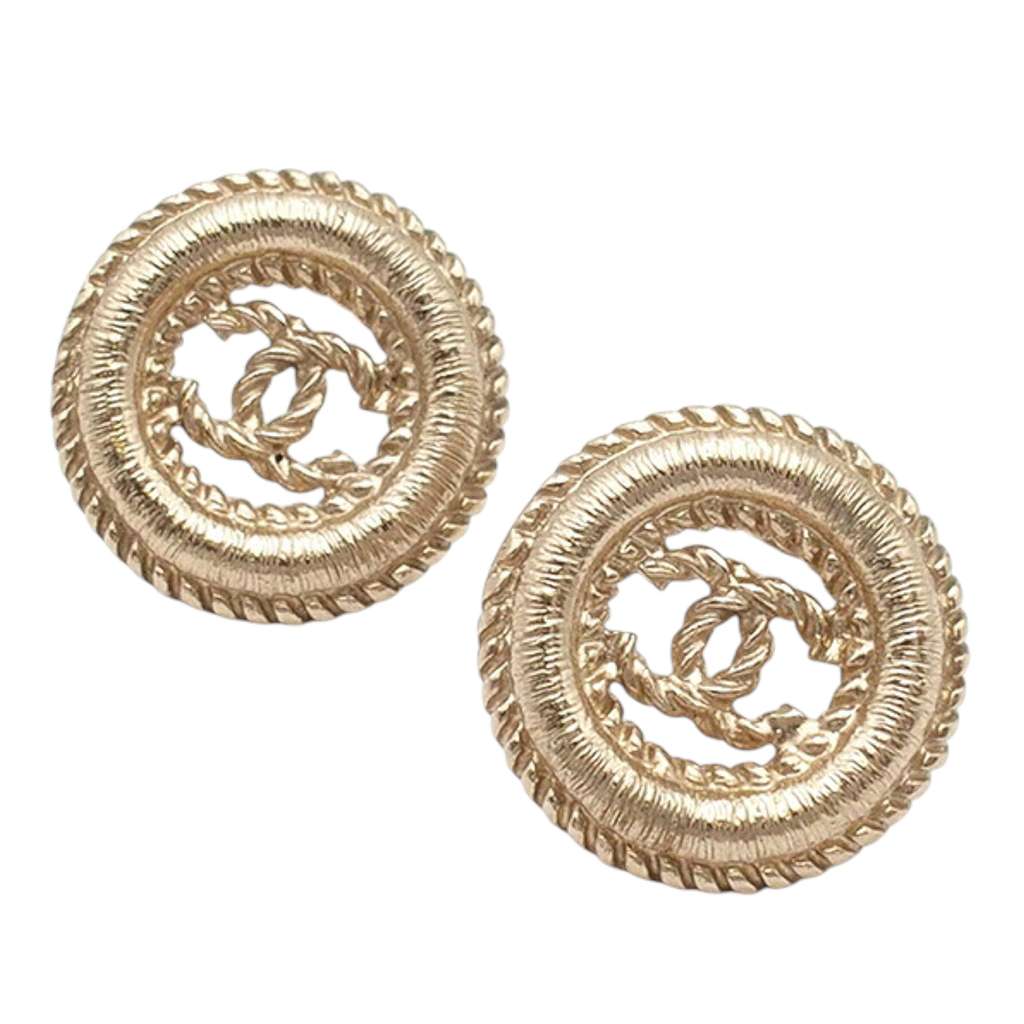 Chanel Gold Plated CC Twisted Round Push Back Earrings - Image 6