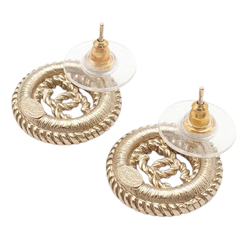 Chanel Gold Plated CC Twisted Round Push Back Earrings - 4