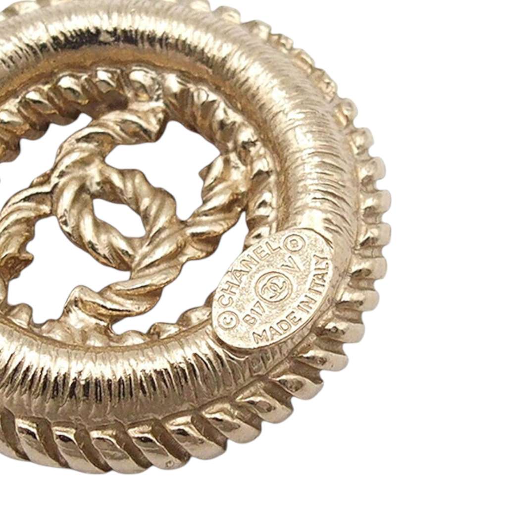 Chanel Gold Plated CC Twisted Round Push Back Earrings - Detail 1