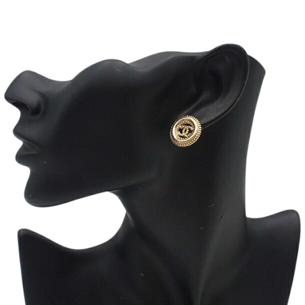 Chanel Gold Plated CC Twisted Round Push Back Earrings - Image 10