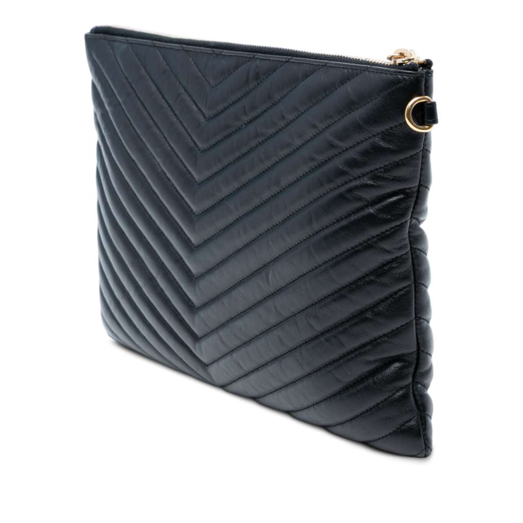 Saint Laurent Quilted Chevron Leather Monogram Document Holder - Back view