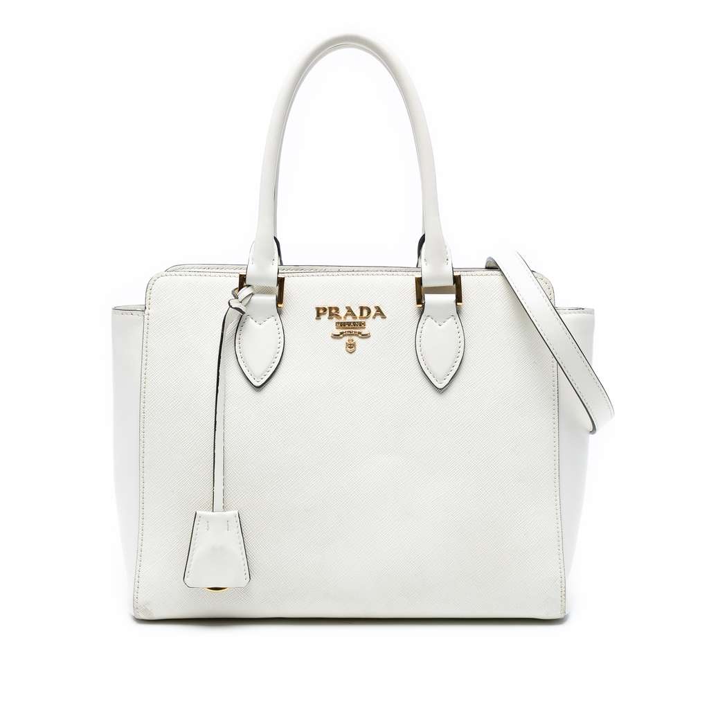 Prada Soft Calf Trimmed Saffiano Lux Open Convertible Tote