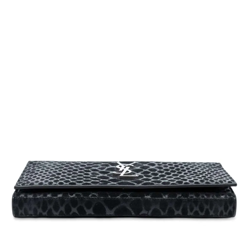Saint Laurent Python Embossed Suede Monogram Kate Wallet on Chain Black Leather Good - Inside View