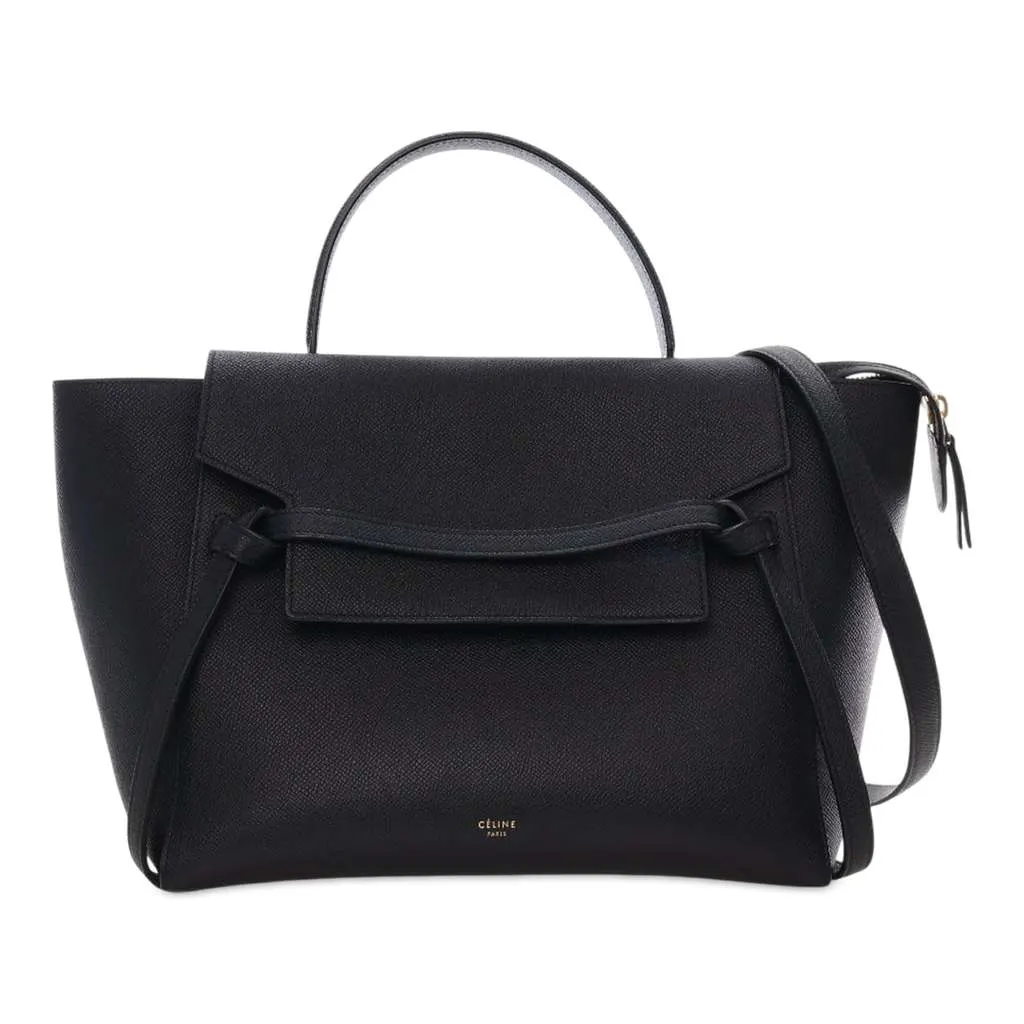 Celine Mini Grained Calfskin Belt Bag Black Leather Good - Front View
