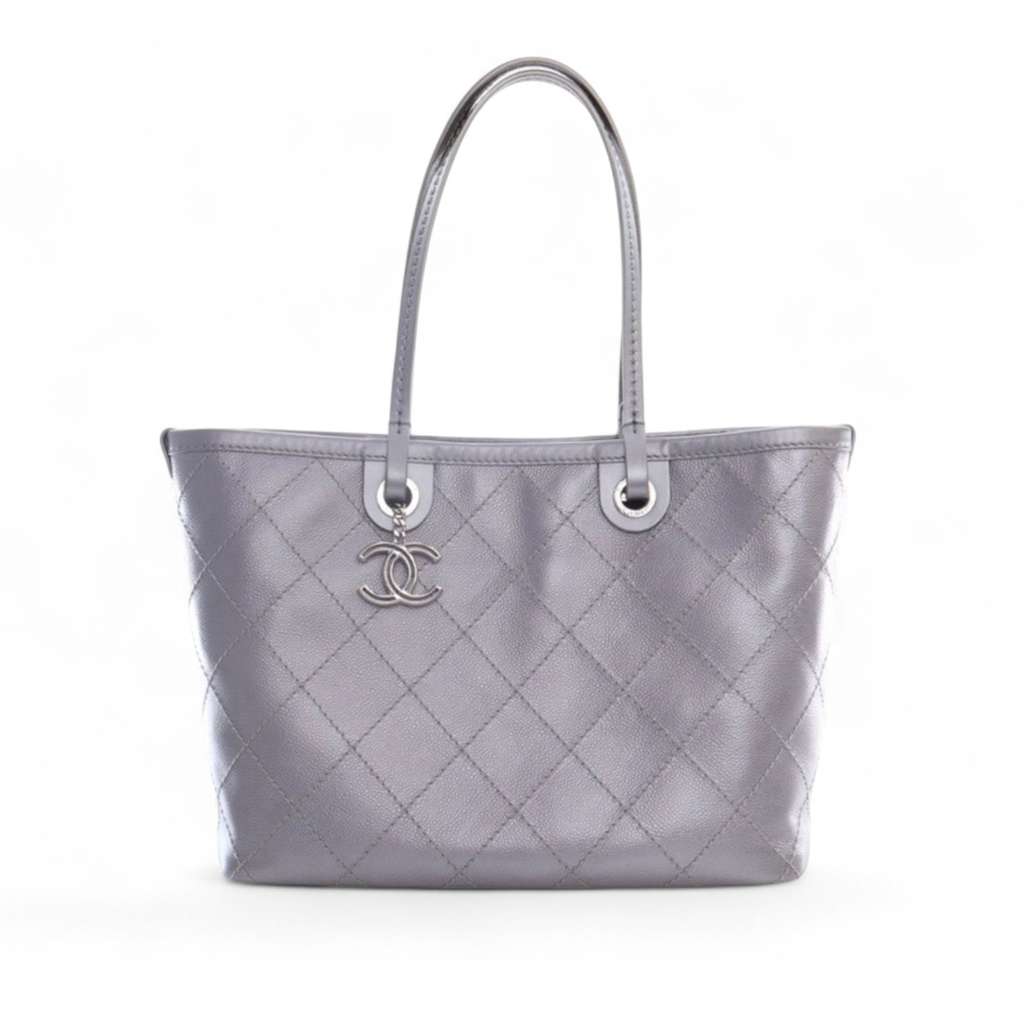 Chanel Large Quilted Metallic Caviar Shopping Fever Tote