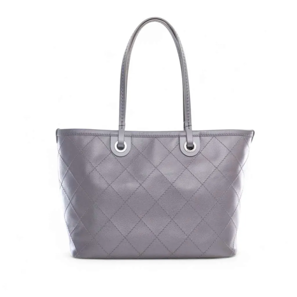 Chanel Large Quilted Metallic Caviar Shopping Fever Tote Silver Leather Good - Back View