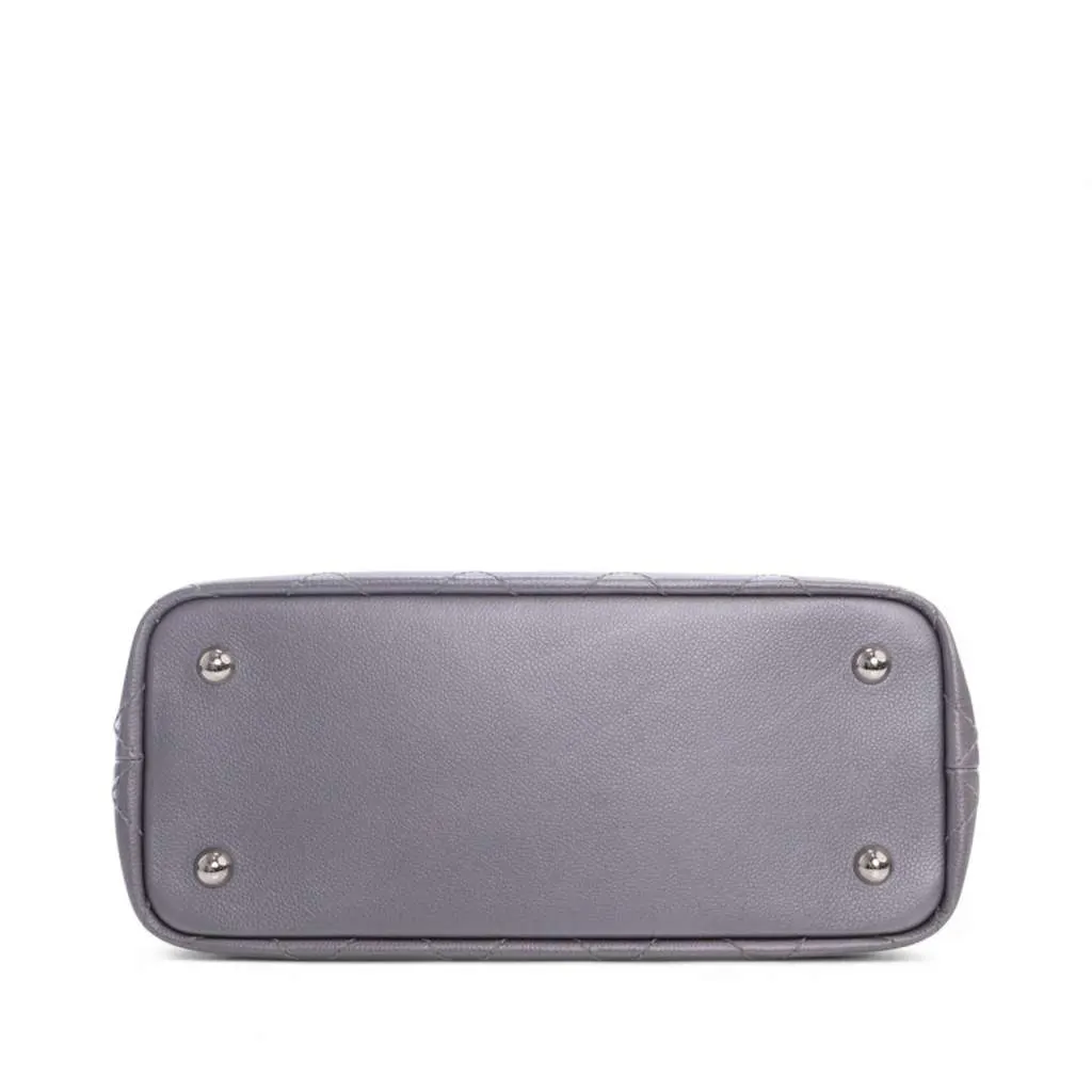 Chanel Large Quilted Metallic Caviar Shopping Fever Tote Silver Leather Good - Inside View