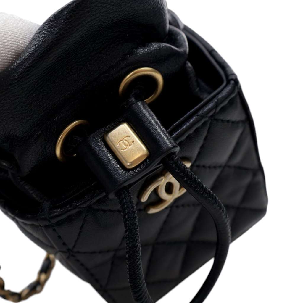 Chanel Mini Quilted Calfskin Drawstring Bucket Bag - Side view