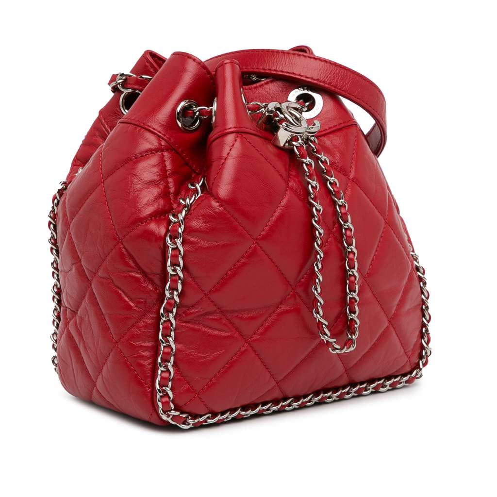 Chanel Aged Calfskin Chain Around Drawstring Bucket - Back view