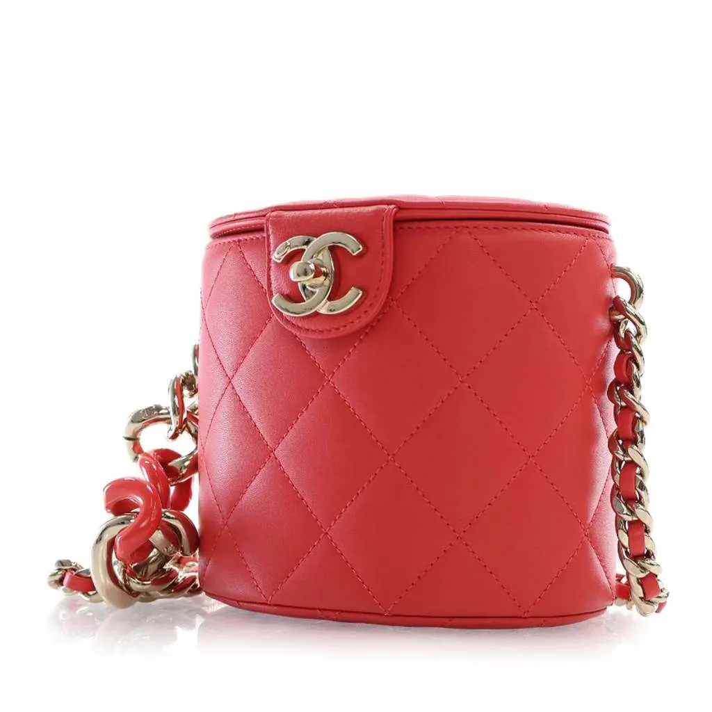 Chanel Small Quilted Lambskin Resin Elegant Chain Tubular Vanity Case Red Leather Good - Back View