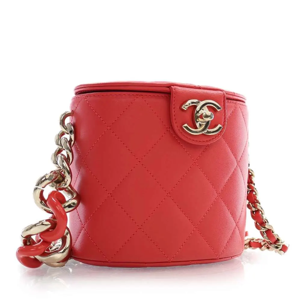 Chanel Small Quilted Lambskin Resin Elegant Chain Tubular Vanity Case Red Leather Good - Inside View