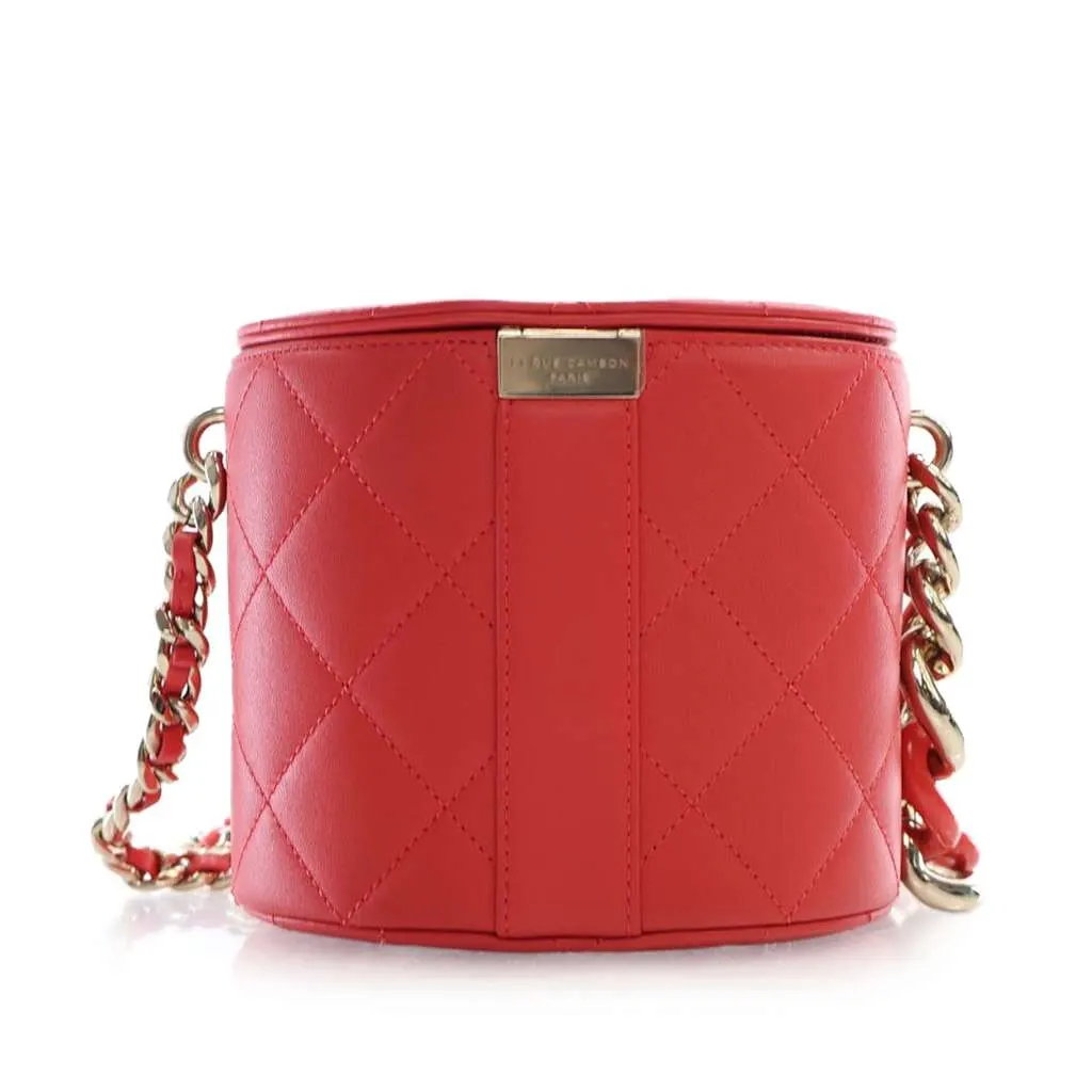 Chanel Small Quilted Lambskin Resin Elegant Chain Tubular Vanity Case Red Leather Good - Model View
