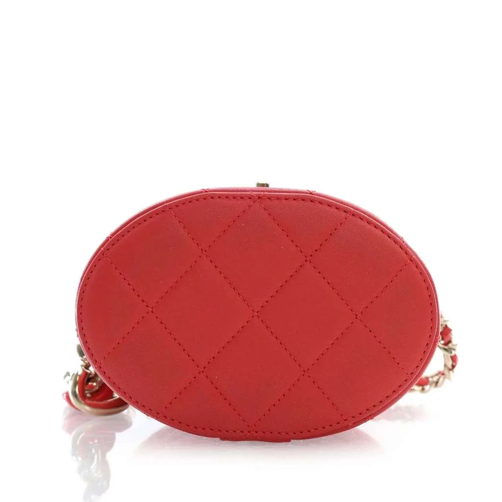 Chanel Small Quilted Lambskin Resin Elegant Chain Tubular Vanity Case Red Leather Good - Box View