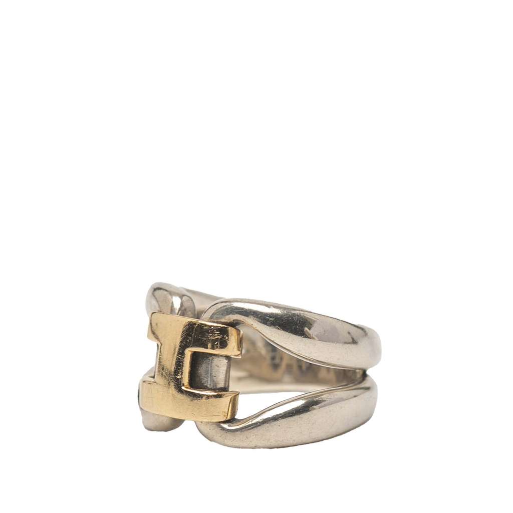 Hermès Sterling Silver and 18K Yellow Gold History Ring - Back view