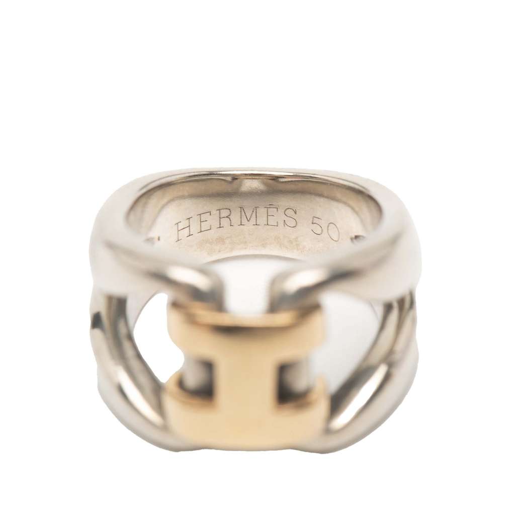 Hermès Sterling Silver and 18K Yellow Gold History Ring - 4