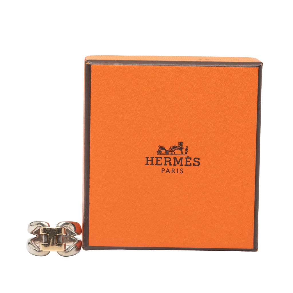 Hermès Sterling Silver and 18K Yellow Gold History Ring - Side view