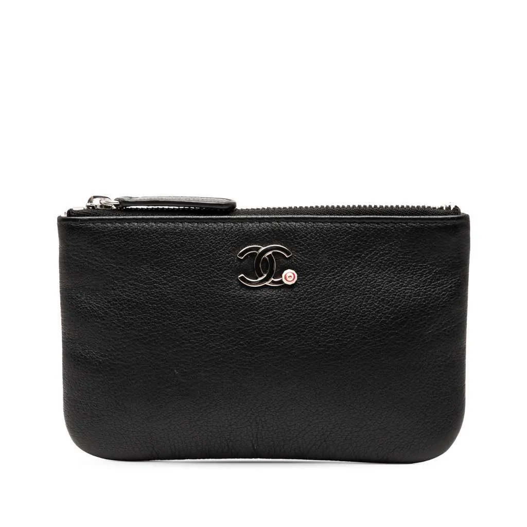 Chanel CC Grained Calfskin Zip Pouch Black Leather Good - Front View