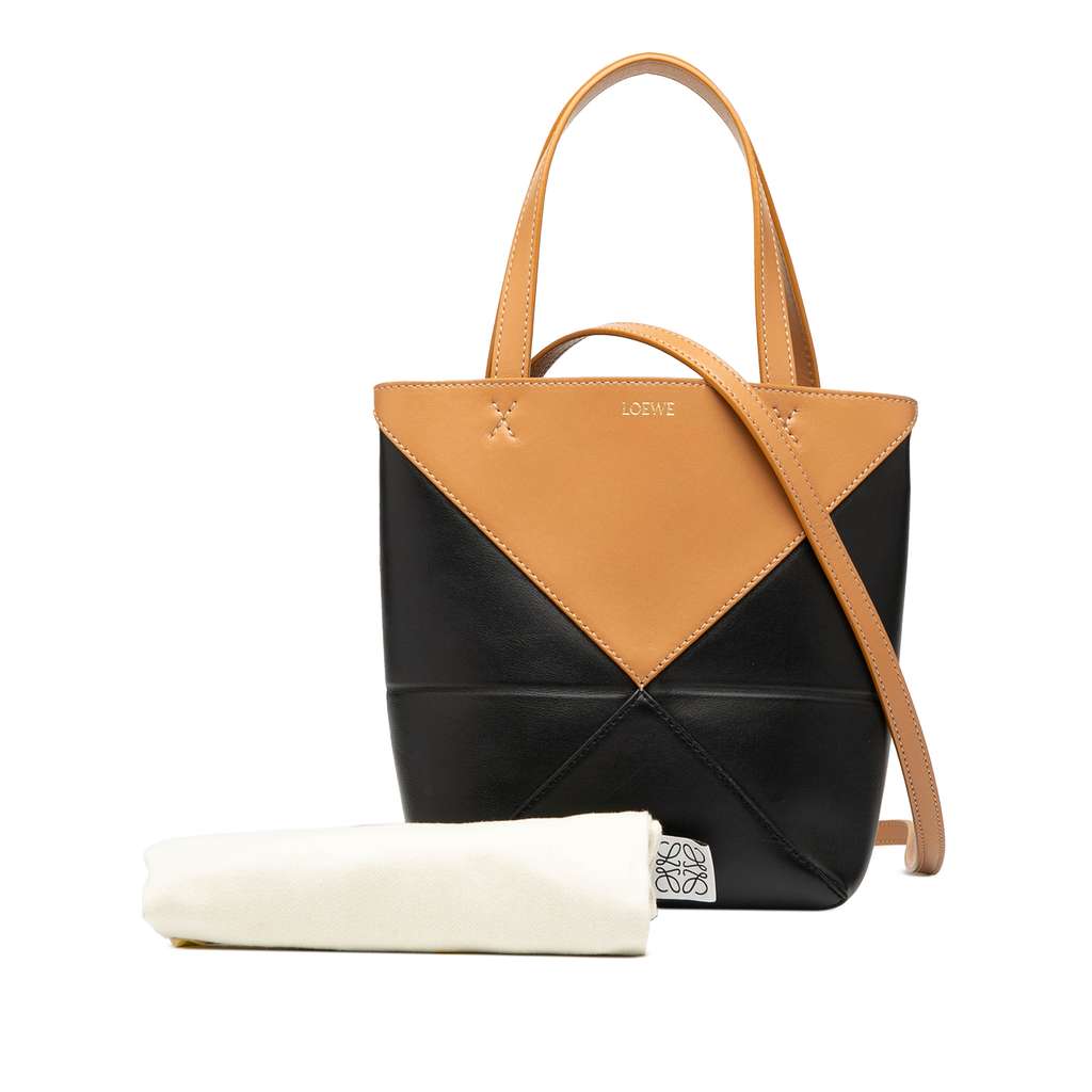 Loewe Mini Bicolor Shiny Calfskin Puzzle Fold Tote - Image 10