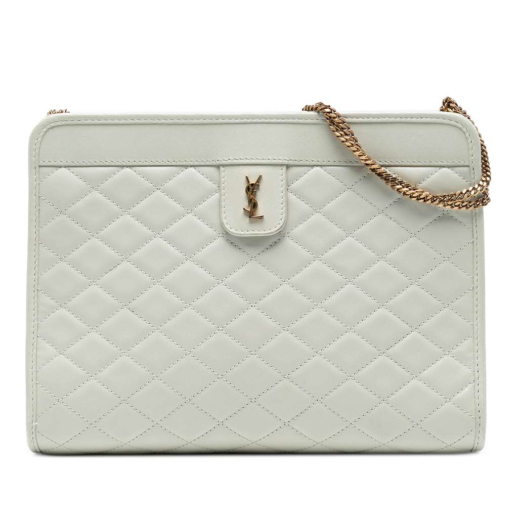 Saint Laurent Quilted Lambskin Monogram Baby Victoire Clutch on Chain