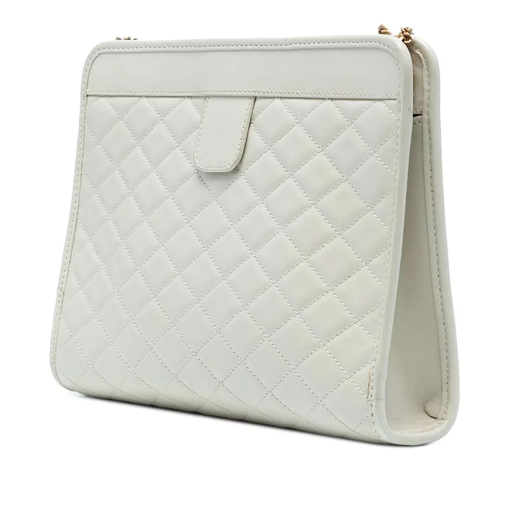 Saint Laurent Quilted Lambskin Monogram Baby Victoire Clutch on Chain White Leather Good - Back View
