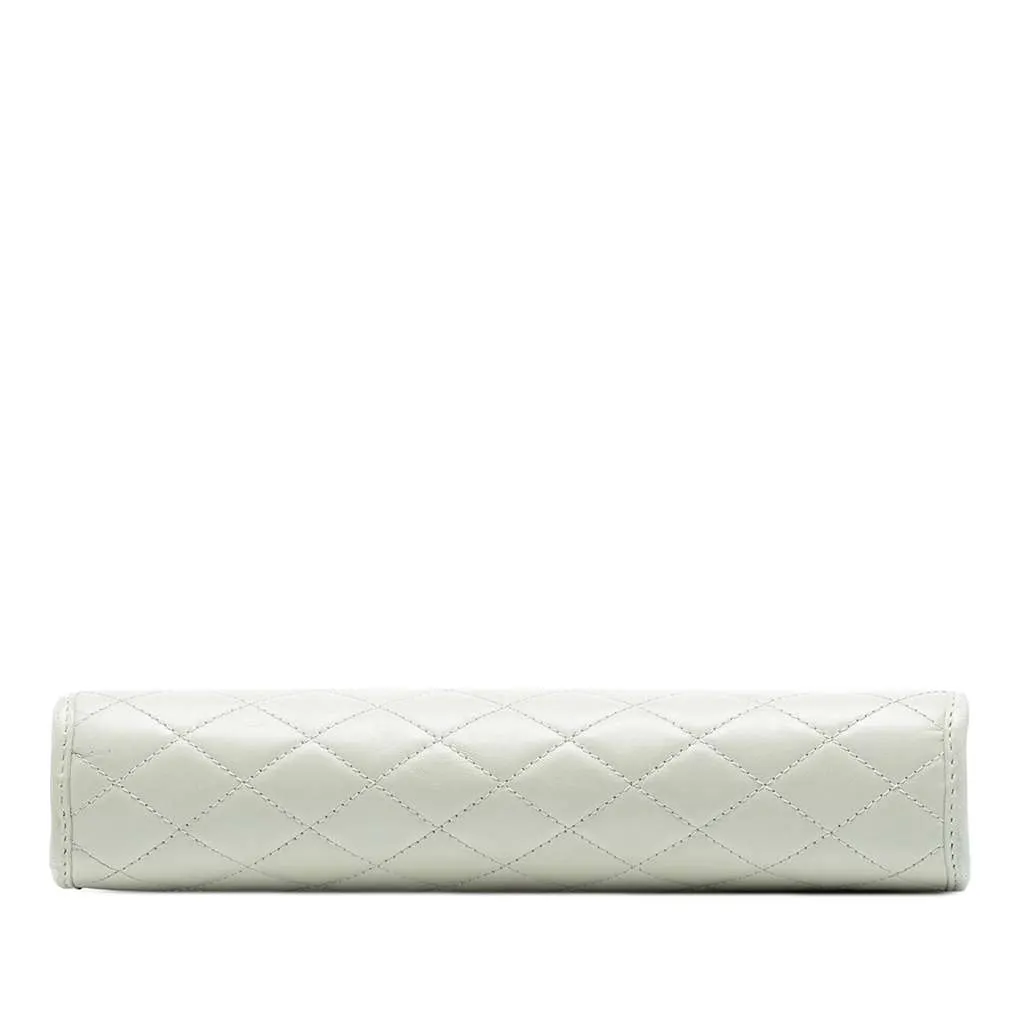 Saint Laurent Quilted Lambskin Monogram Baby Victoire Clutch on Chain White Leather Good - Inside View