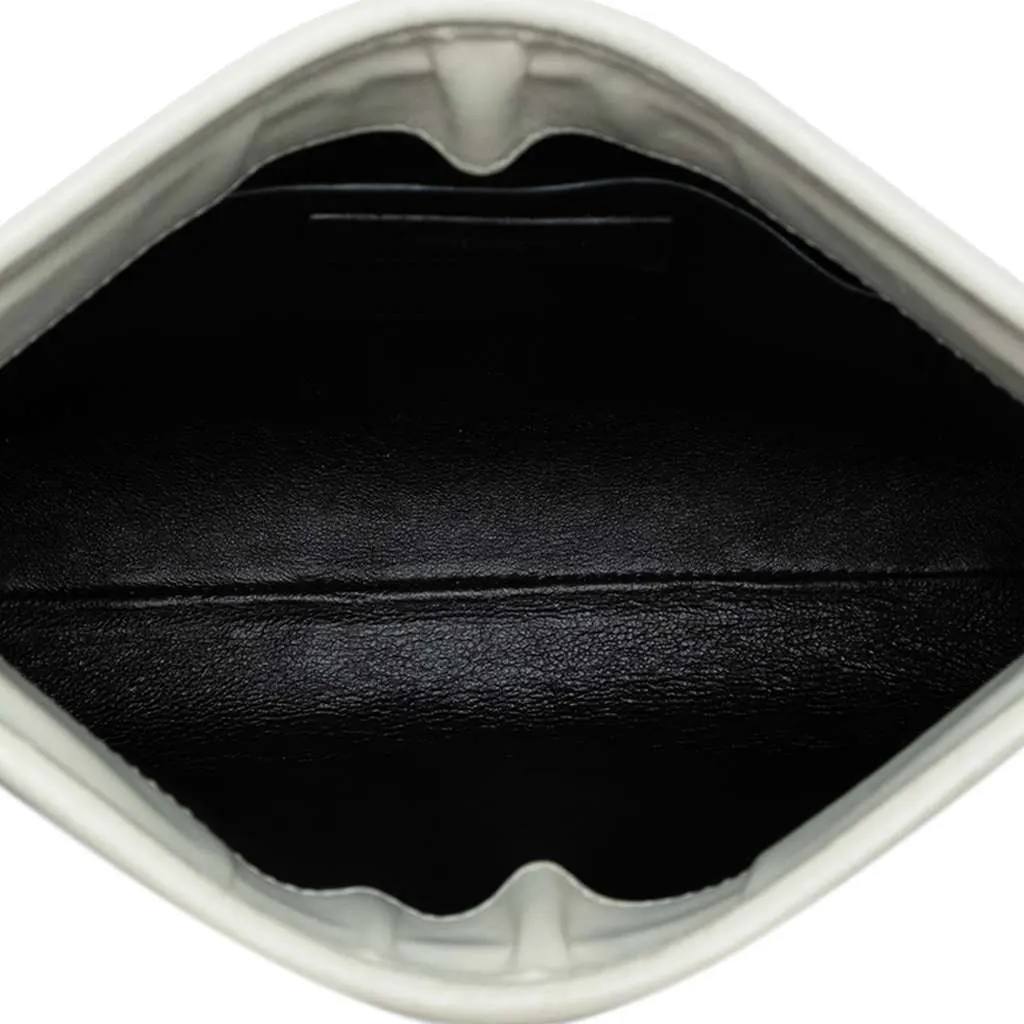 Saint Laurent Quilted Lambskin Monogram Baby Victoire Clutch on Chain White Leather Good - Model View