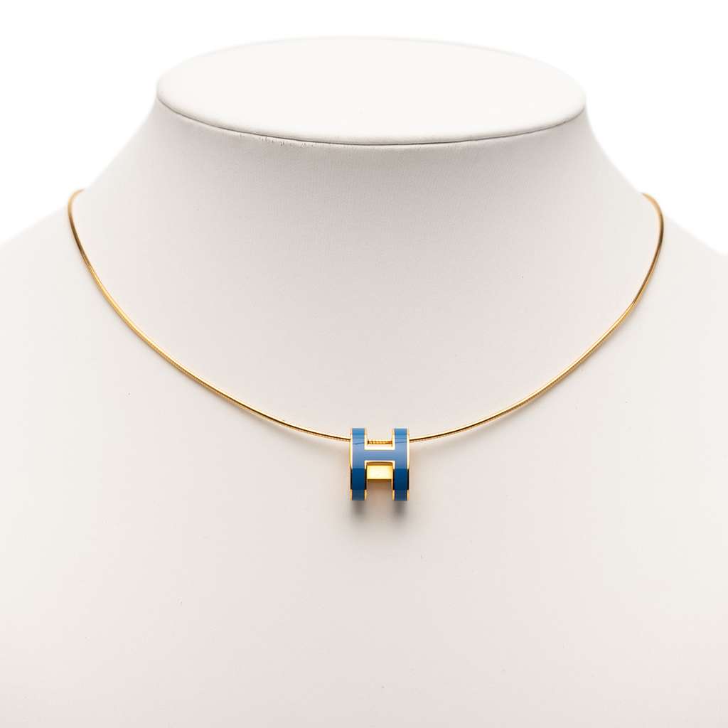 Hermès Gold Plated Enamel Pop H Pendant Necklace