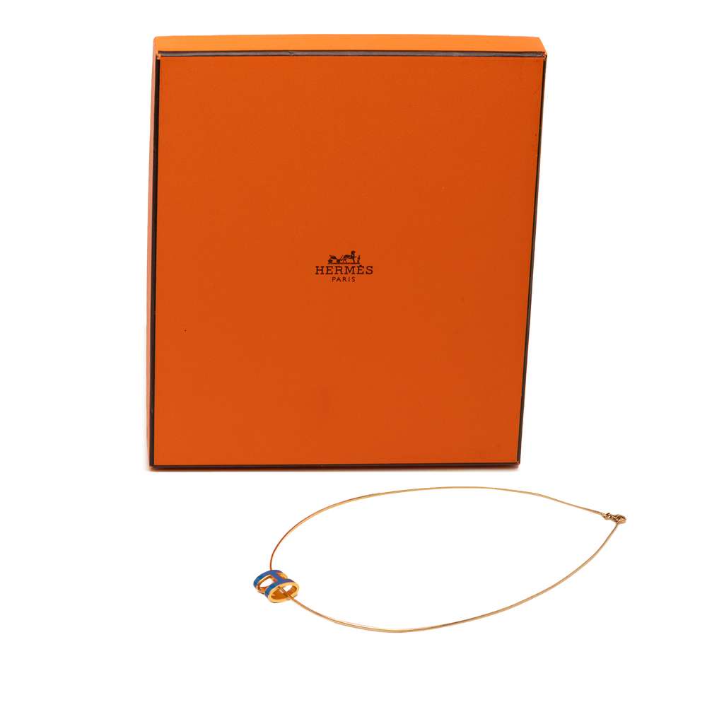 Hermès Gold Plated Enamel Pop H Pendant Necklace - Detail 1