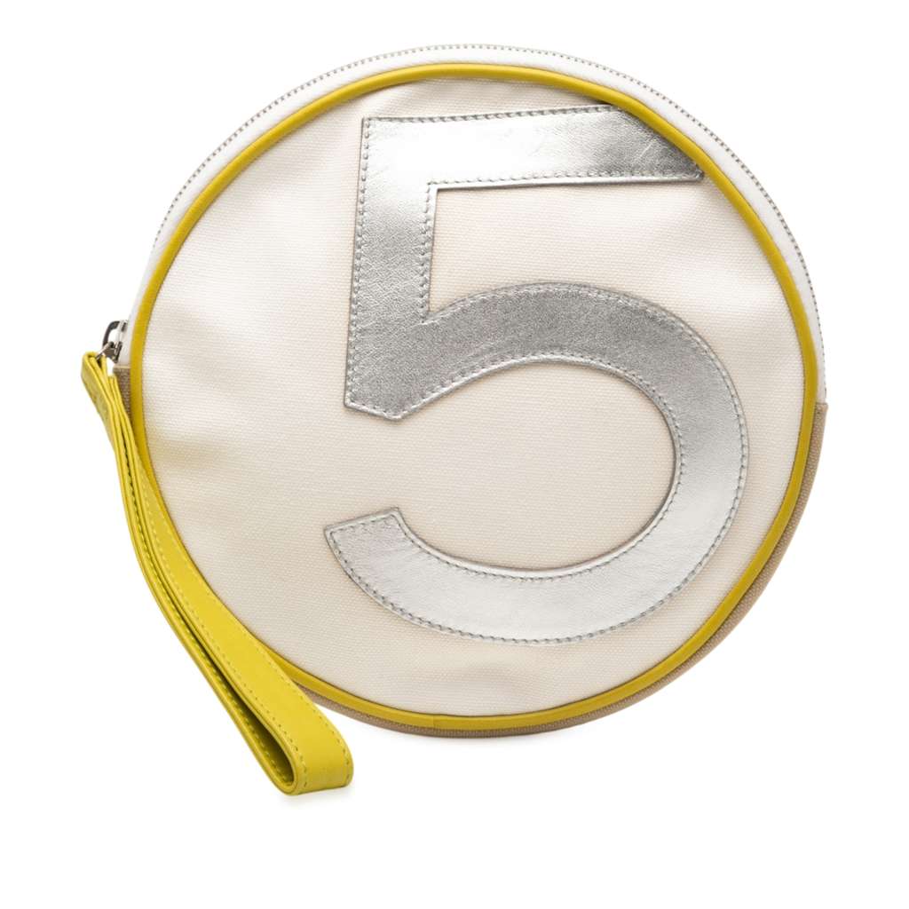 Chanel CC Canvas and Metallic Calfskin No. 5 Wristlet Pouch
