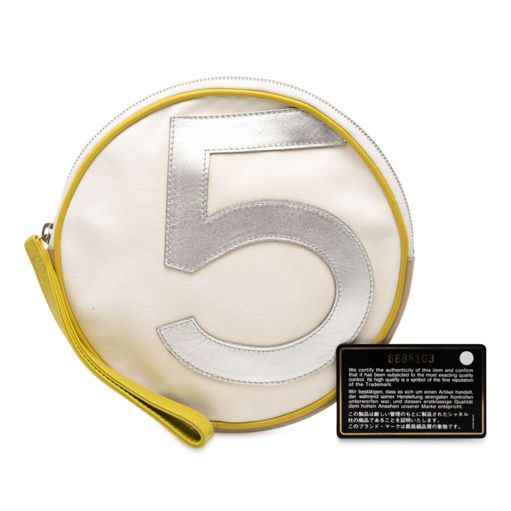 Chanel CC Canvas and Metallic Calfskin No. 5 Wristlet Pouch - Image 10