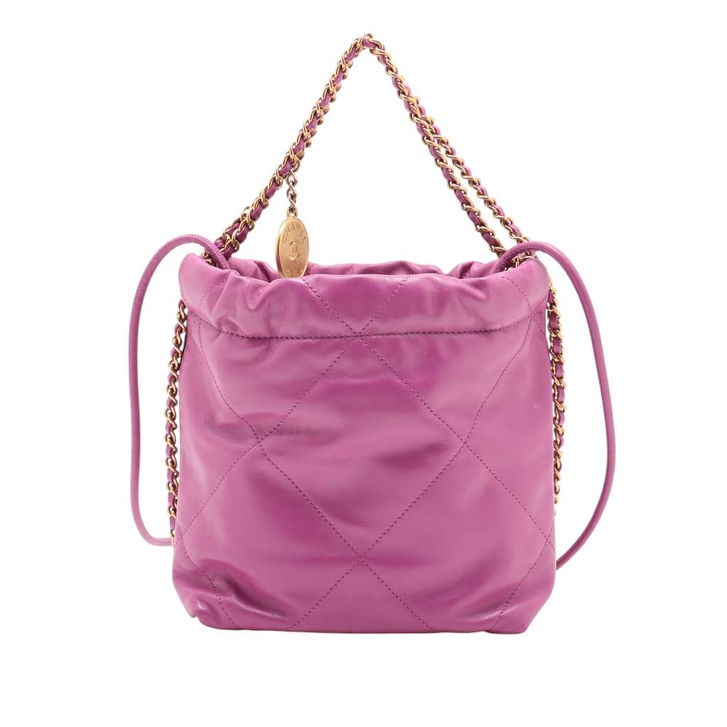 Chanel Mini Shiny Calfskin 22 Handbag - Back view