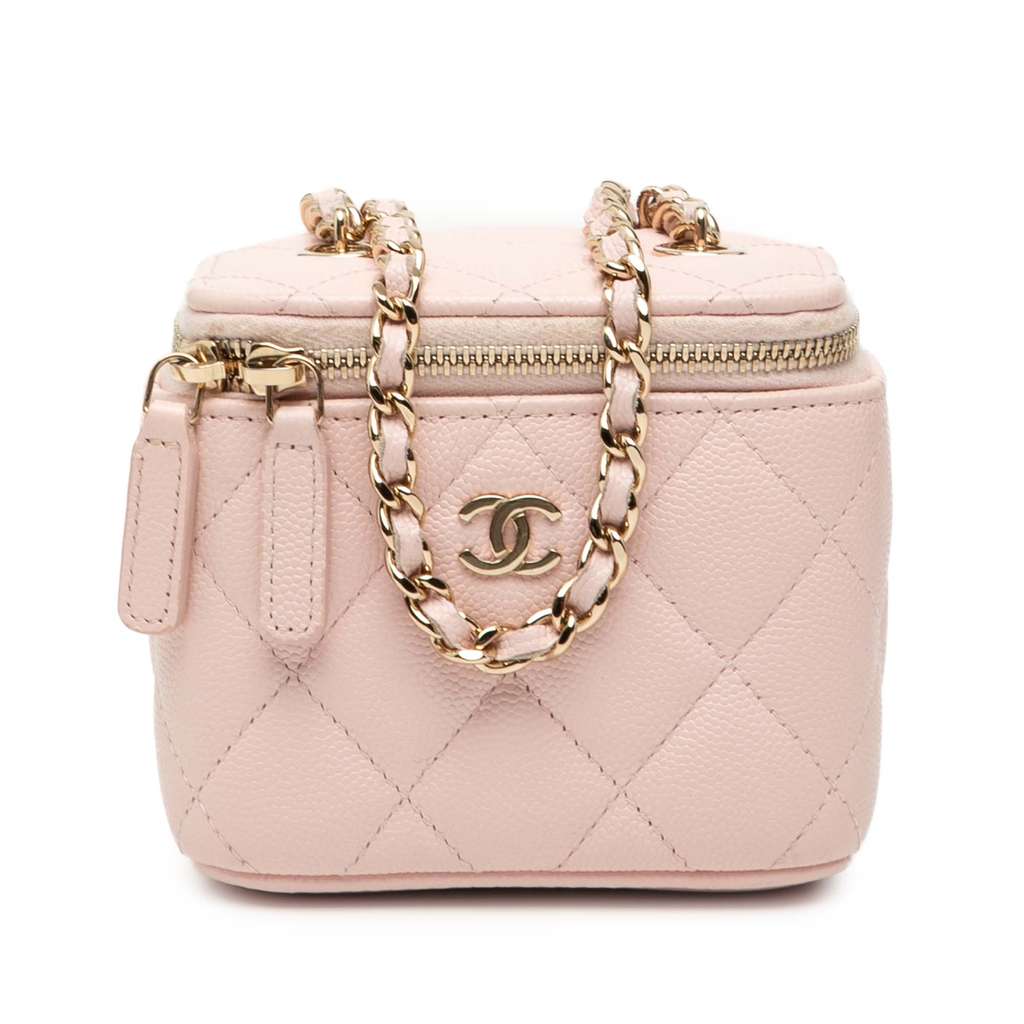 Chanel Mini CC Quilted Caviar Vanity Case with Chain