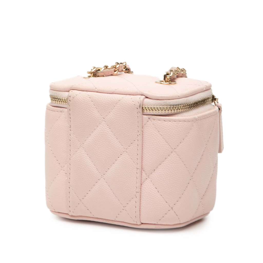 Chanel Mini CC Quilted Caviar Vanity Case with Chain - Back view