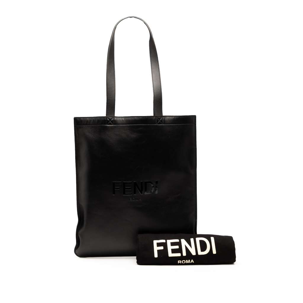 Fendi Embossed Leather Logo Shopper Tote - Image 10