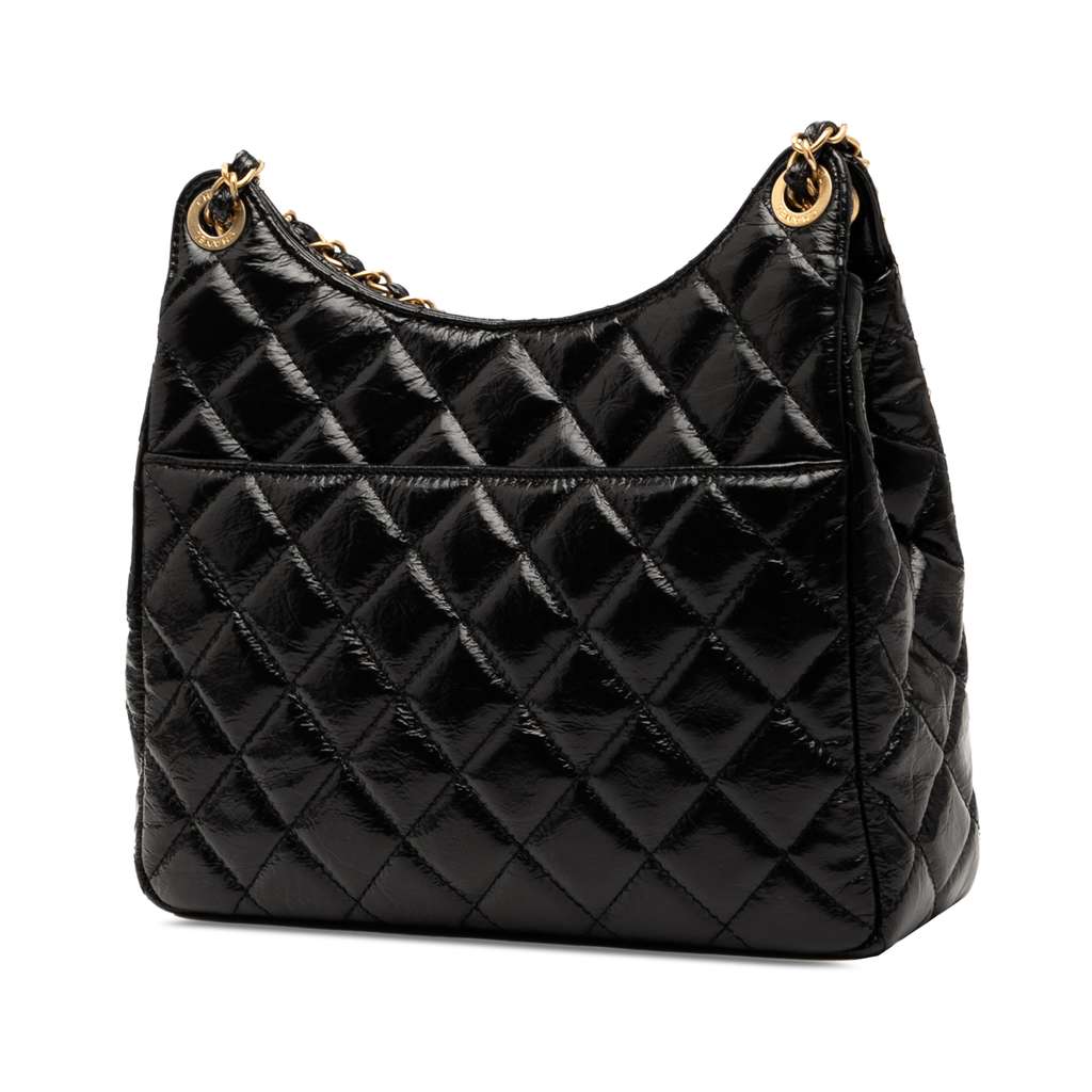 Chanel Medium Shiny Crumpled Calfskin Wavy CC Hobo - Back view